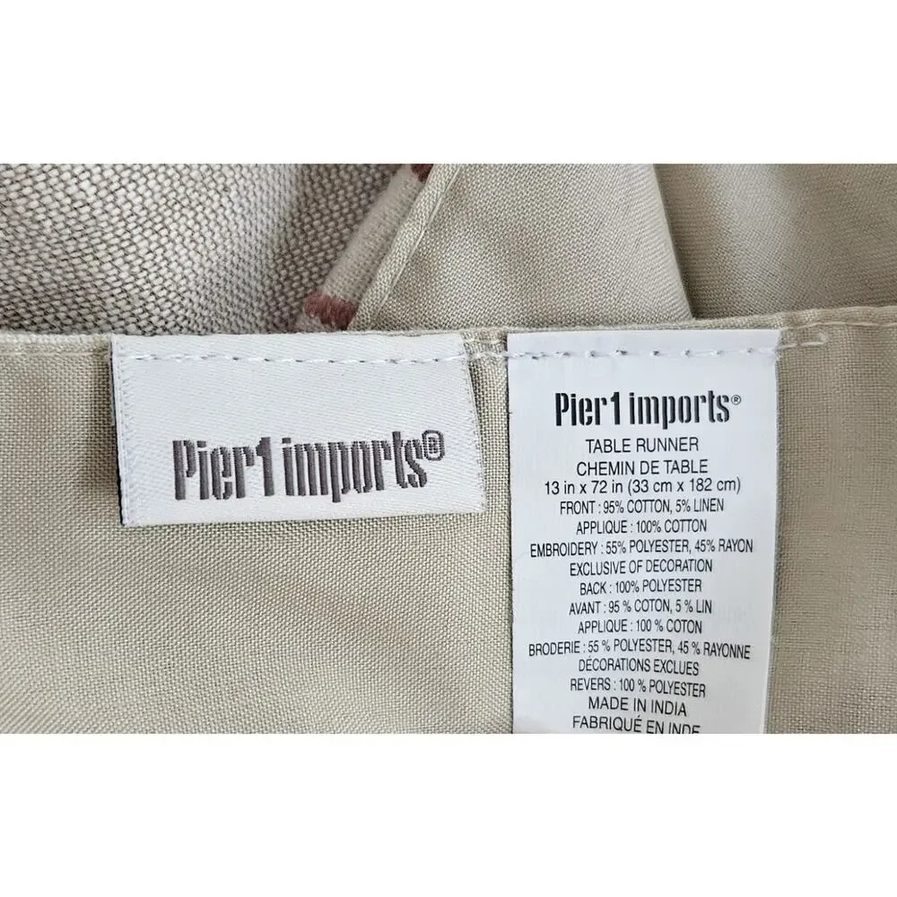 Pier 1 Imports Table Runner Embroidered Birds, Fall Tassel Bohemian 13x72 Inch